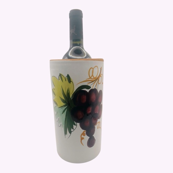 Pier 1 Terra Cotta Wine Chiller/Utensil Holder Purple Grapes Design Italy - Picture 7 of 10